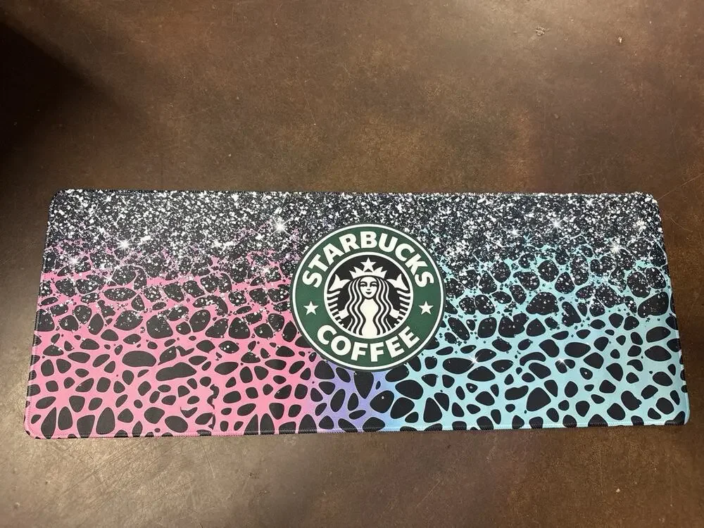 Leopard Starbucks Computer Desk Mat 31x11